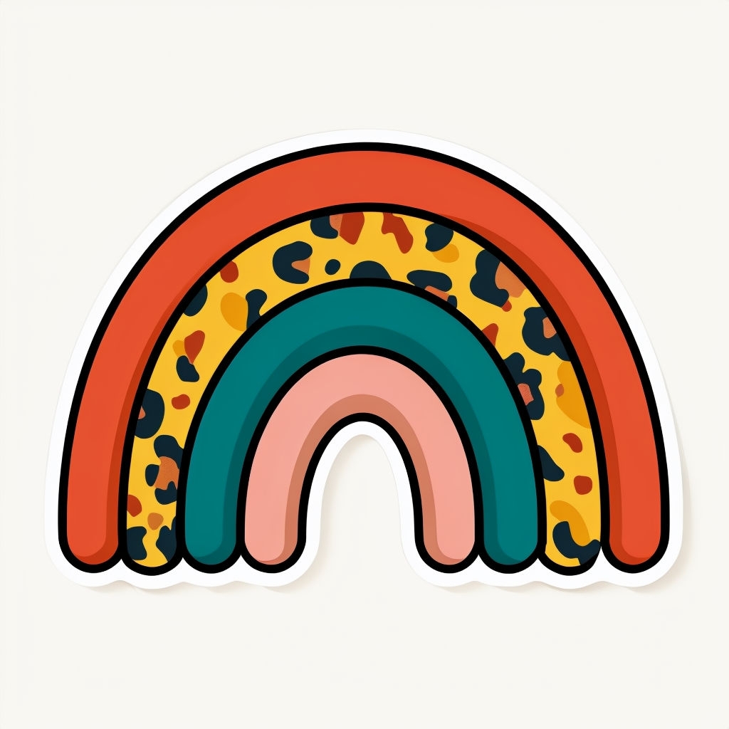 Vibrant Rainbow with Leopard Print Cartoon Sticker