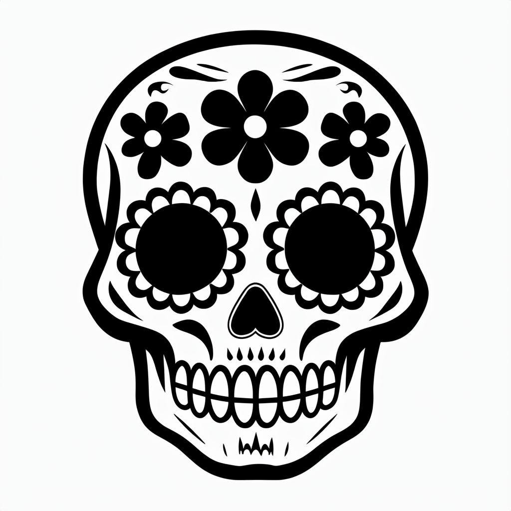 Black and White Sugar Skull Illustration for Dia de los Muertos Sticker