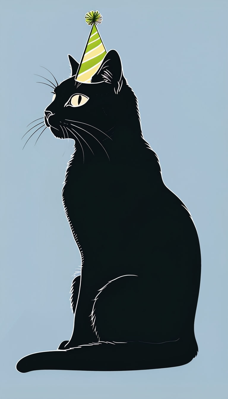 Sleek Black Cat with Whimsical Party Hat Mobile Wallpaper