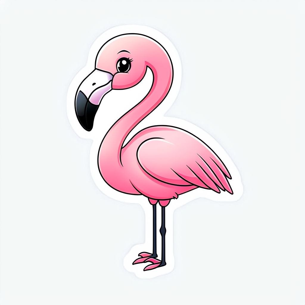 Charming Pink Flamingo Cartoon Design Sticker