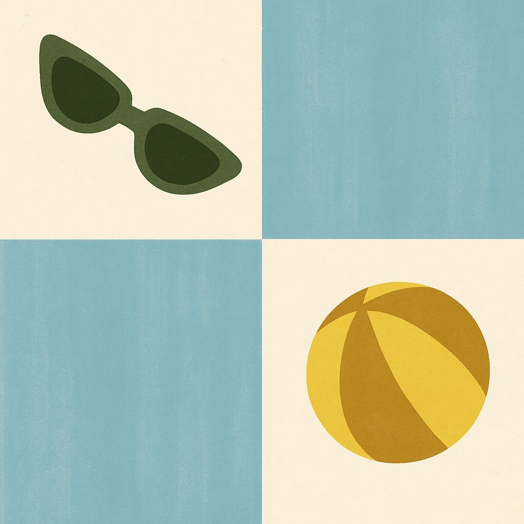 Minimalist Checkerboard Sunglasses and Beach Ball Seamless Pattern