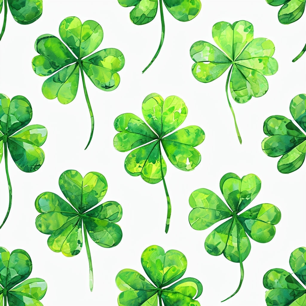 Vibrant Four-Leaf Clover Watercolor Seamless Pattern Design