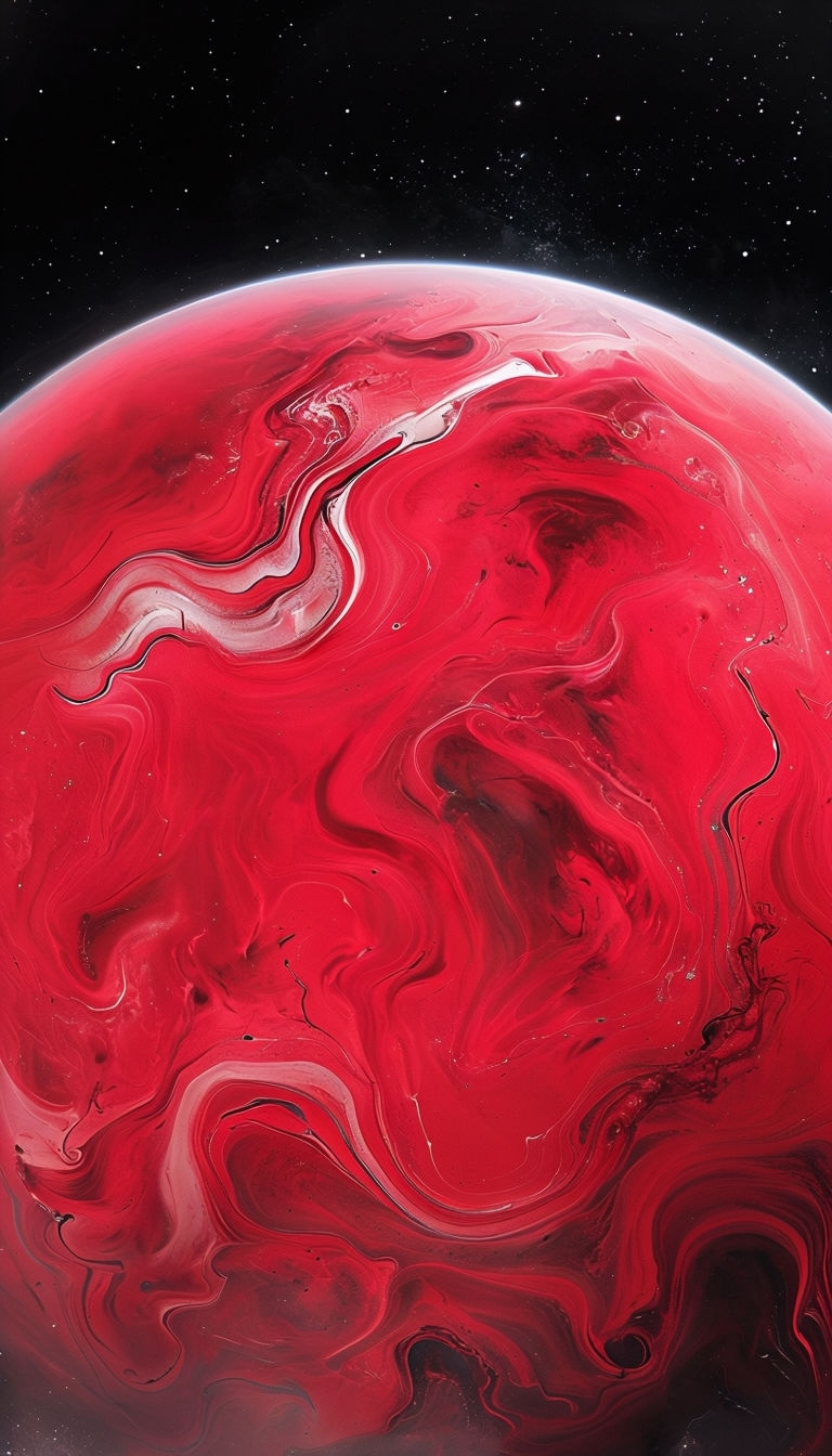 Vivid Red Planet with Swirling Patterns in Cosmic Space Mobile Wallpaper