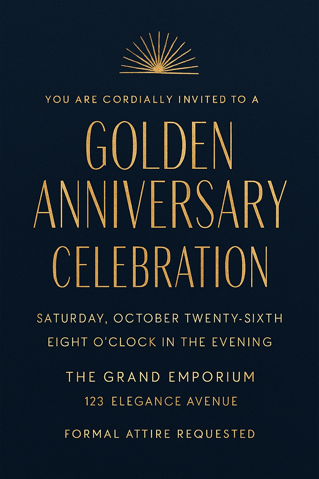 Elegant Gold Text Formal Invitation for Golden Anniversary Celebration Cards & Invites