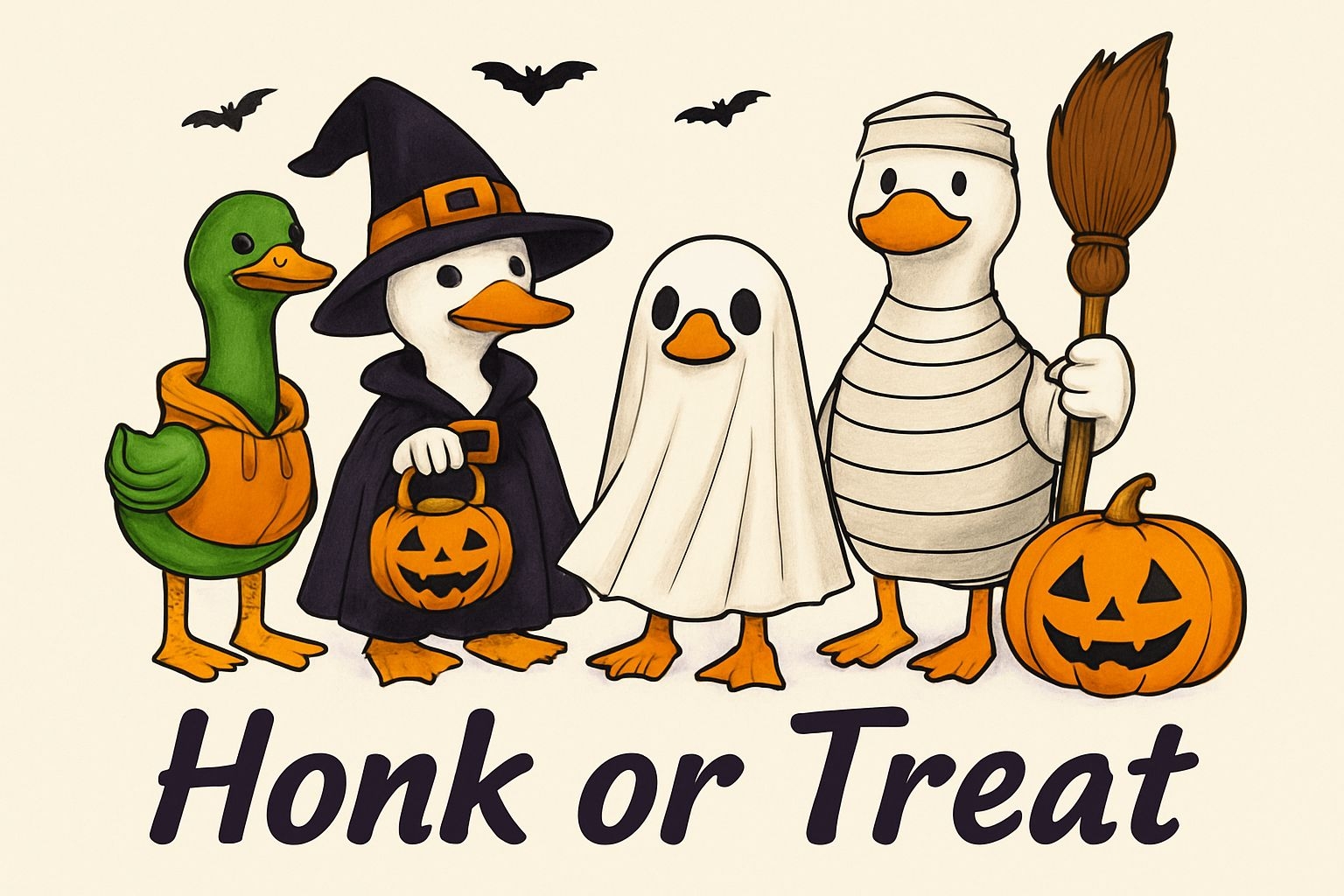 Festive Cartoon Ducks in Halloween Costumes T-shirt