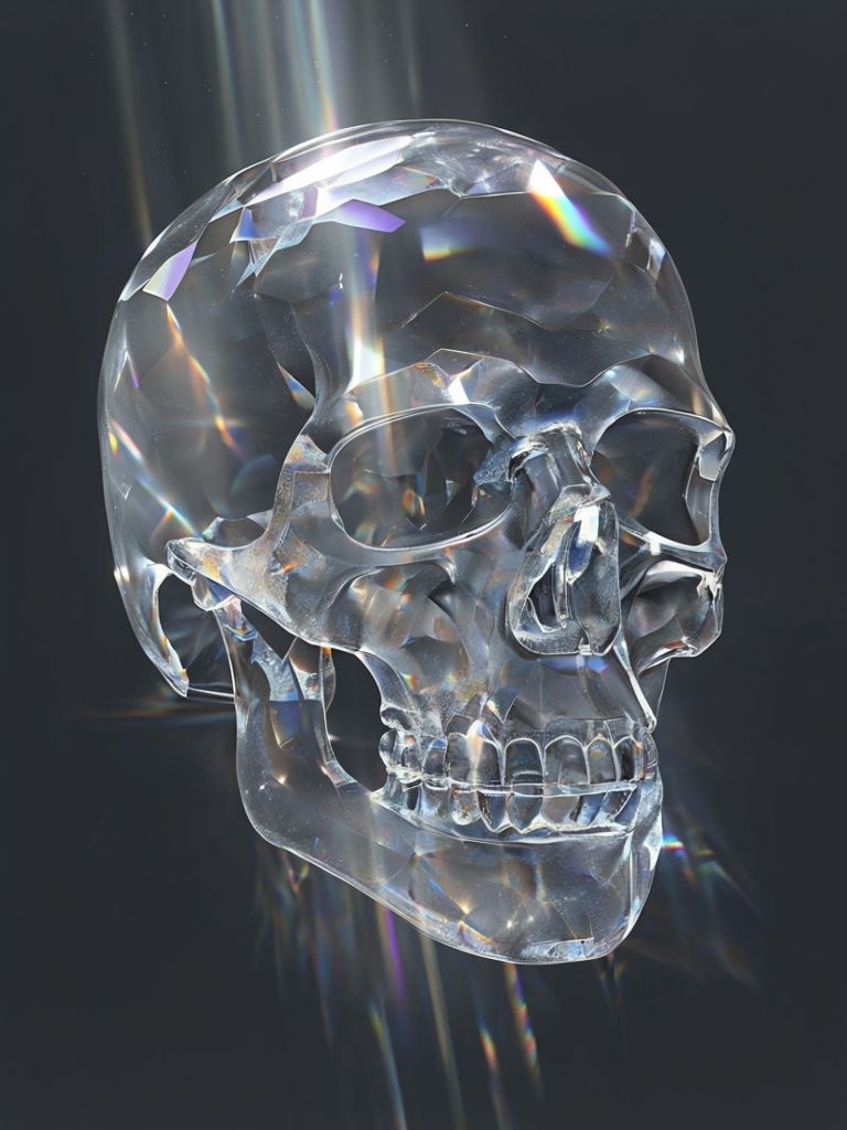 Eerie Crystal Skull with Prismatic Light T-Shirt Design