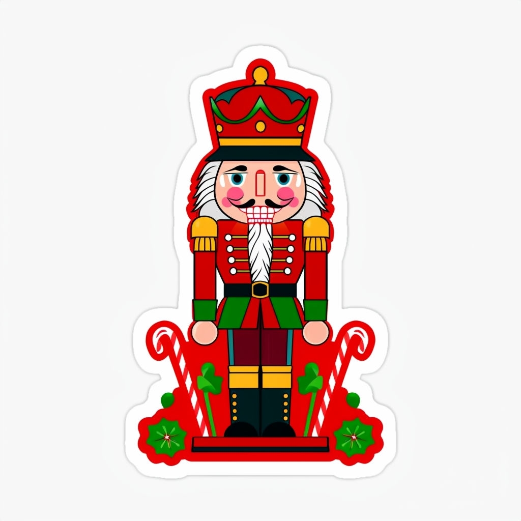 Festive Nutcracker Character with Holiday Treats Sticker