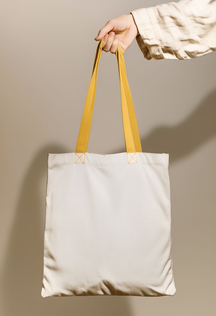 Minimalist White Tote Bag with Mustard Yellow Accents Mockup