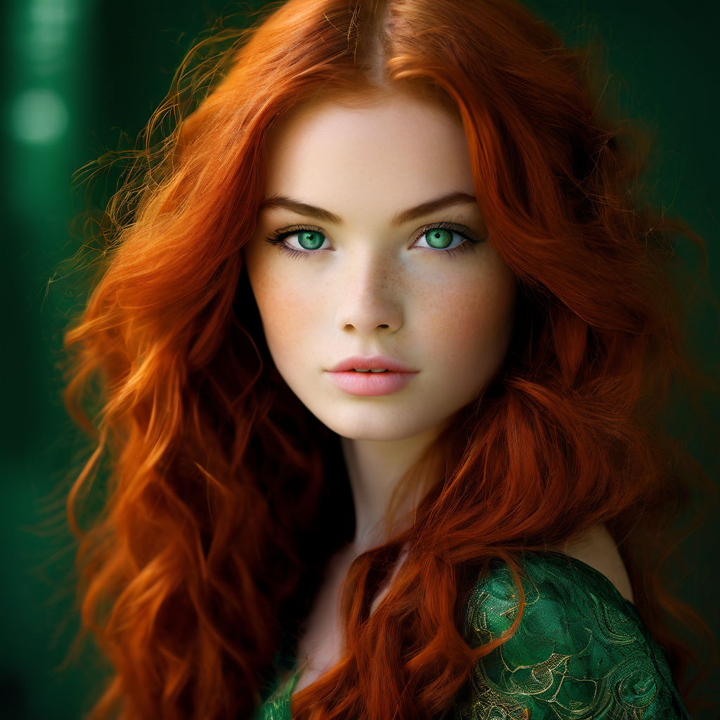 green eyes. Red hair