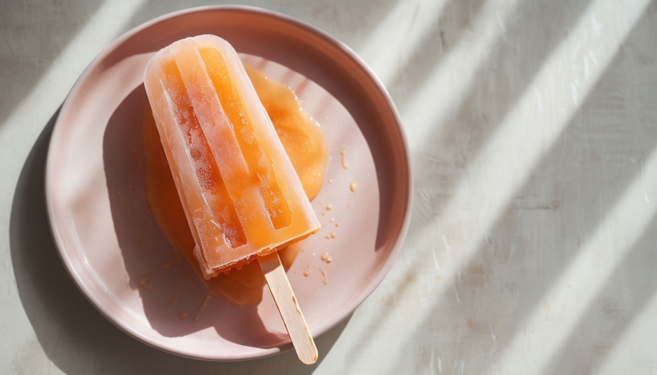 Bright Orange Ice Pop on Pastel Pink Plate Virtual Background