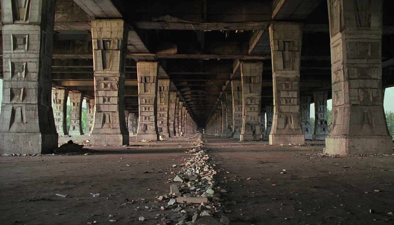Abandoned Moscow Underpass with Concrete Pillars Background