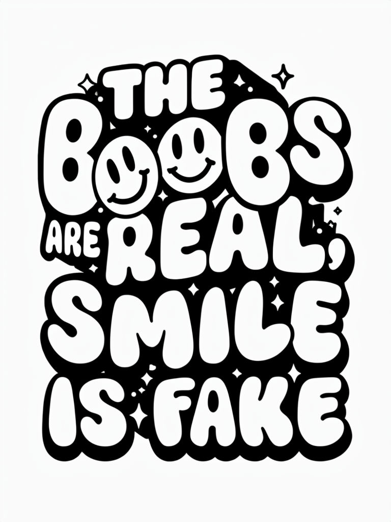 Playful Bubble Text Graphic 'The Boobs Are Real, Smile Is Fake' T-shirt