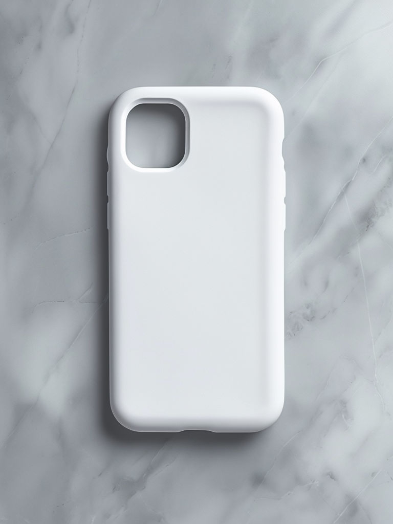 Minimalistic White Smartphone Case on Gray Marble Surface Mockup