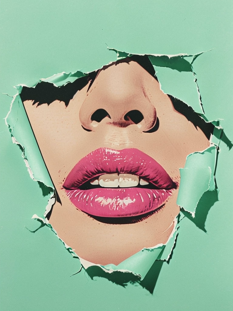 Vintage Pop Art Woman's Face Through Mint Green Paper Poster