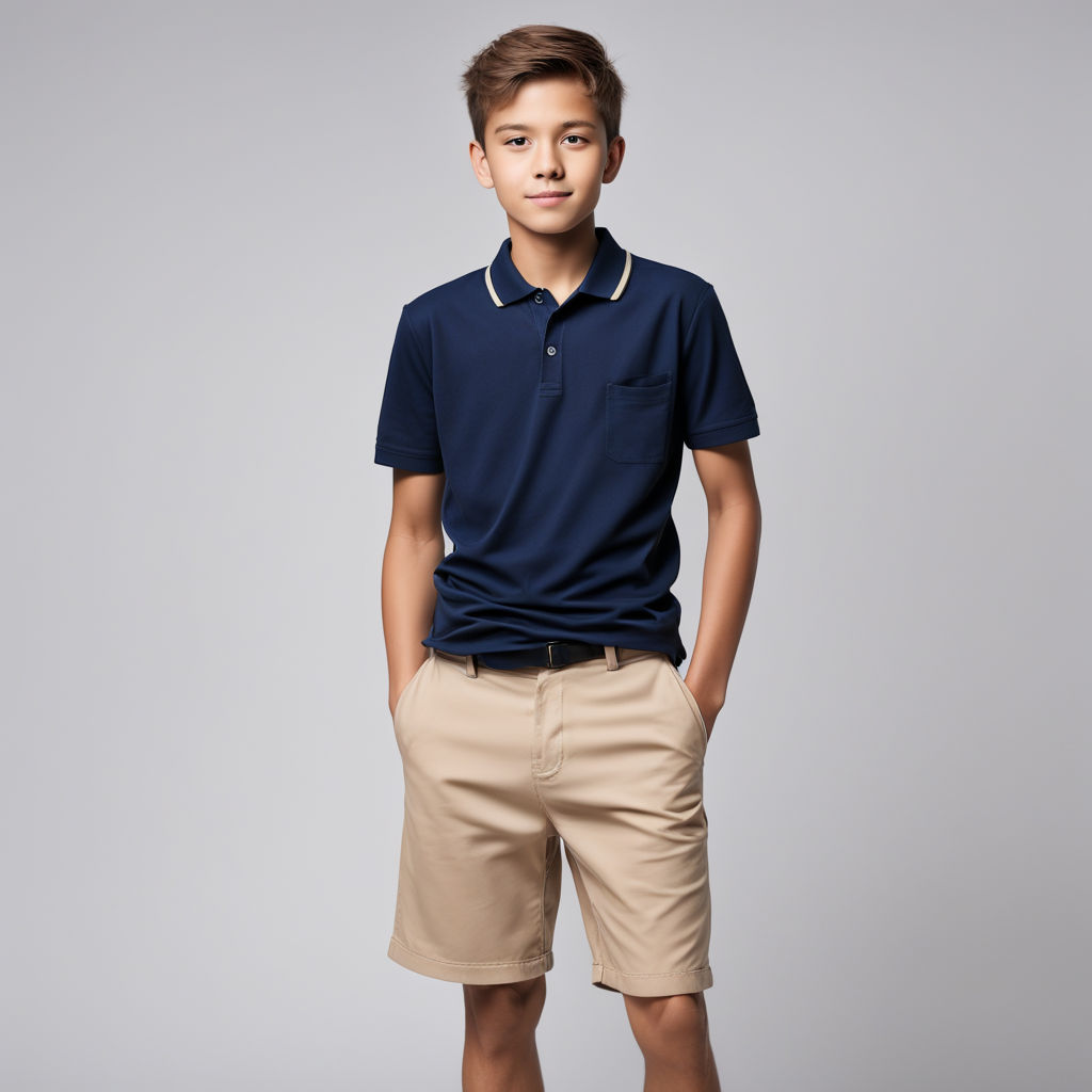 Photo of a beautiful 14 years old boy wearing a navy blue po... by ...