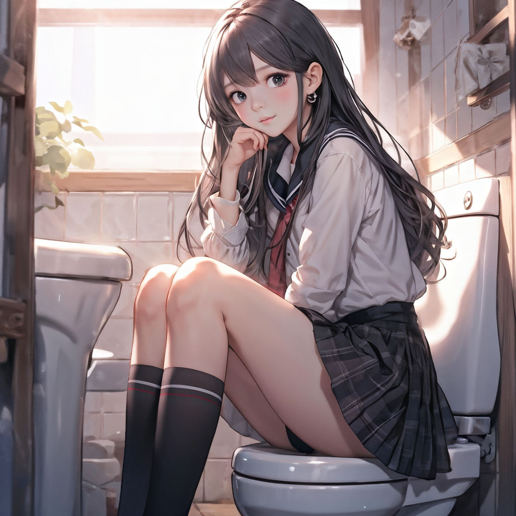 anime girl gets out of the toilet