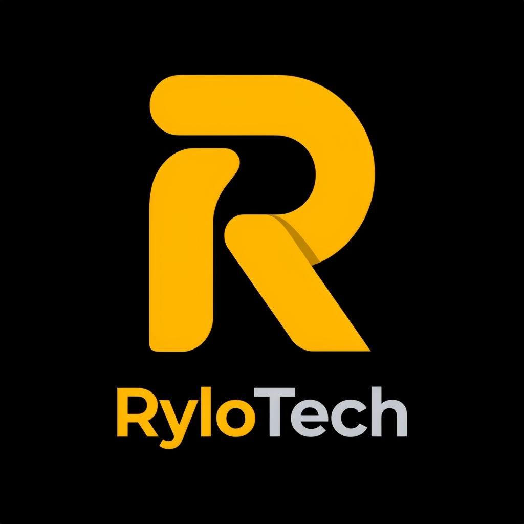 Modern Minimalist RyloTech Logo with Golden Yellow 'R'
