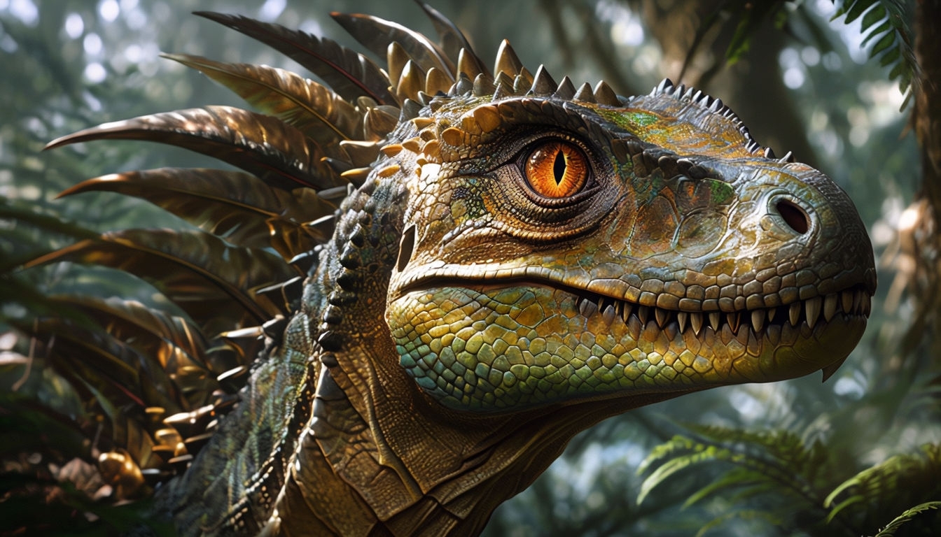 Majestic Reptilian Creature in Lush Jungle Environment Background