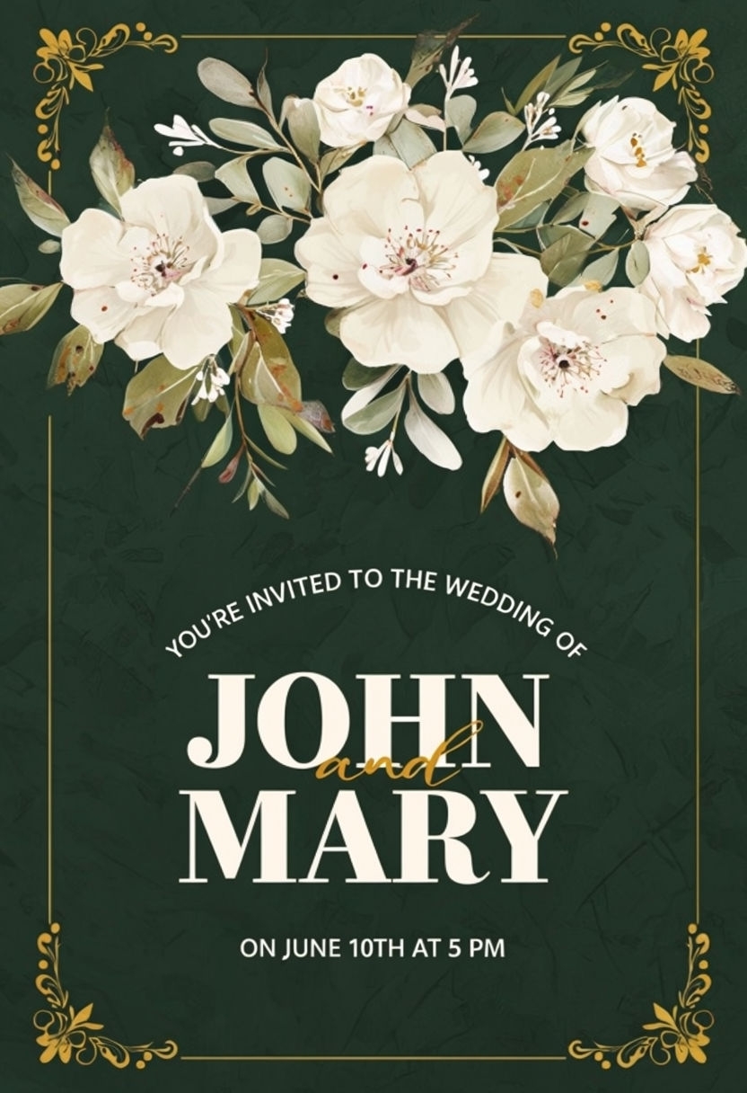 Elegant Vintage Wedding Invitation with Floral Design Card