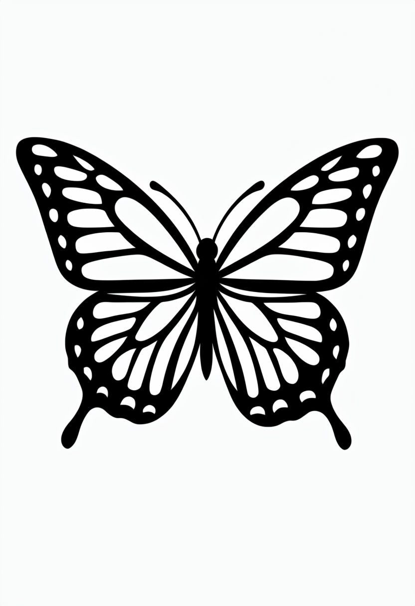 Stylized Black and White Butterfly Coloring Page Illustration