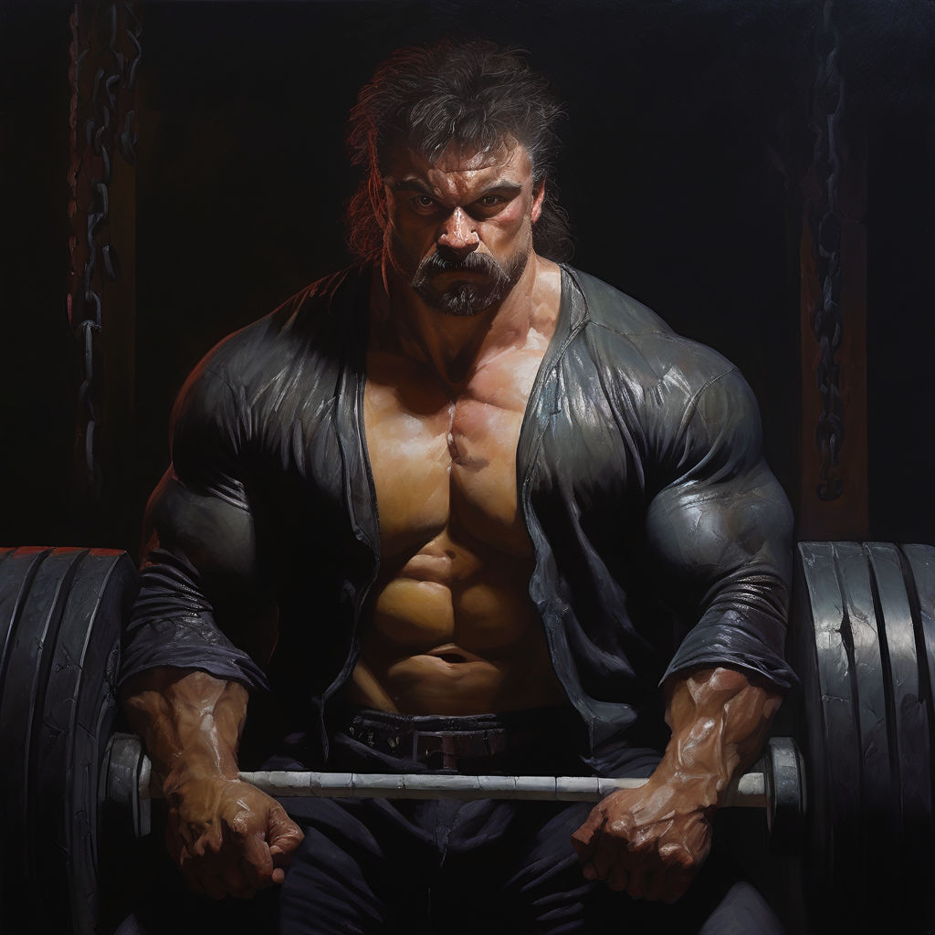 Hyper masculine gigachad mewing lifting weights by Ian Wade - Playground