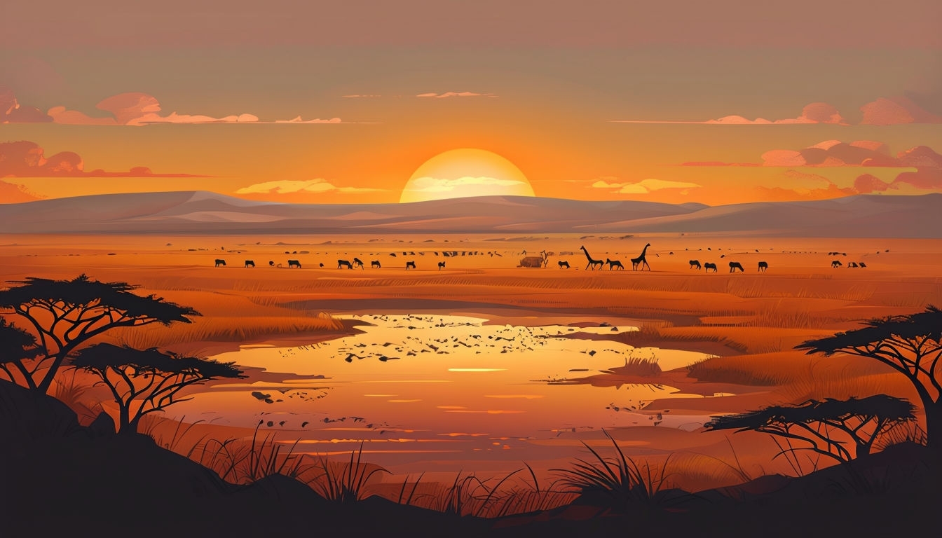 Serene Sunset Over Serengeti Plains Virtual Background