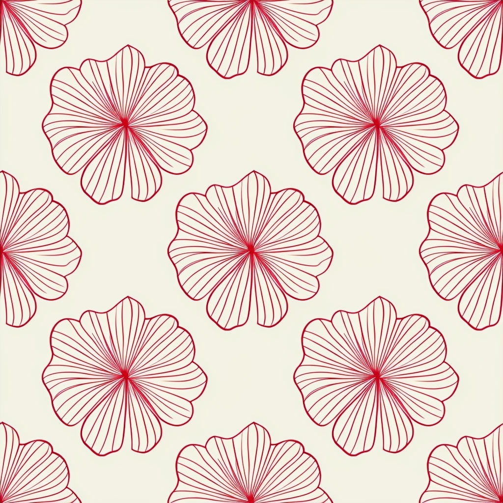 Elegant Red Flower Outline Seamless Pattern on Beige Background
