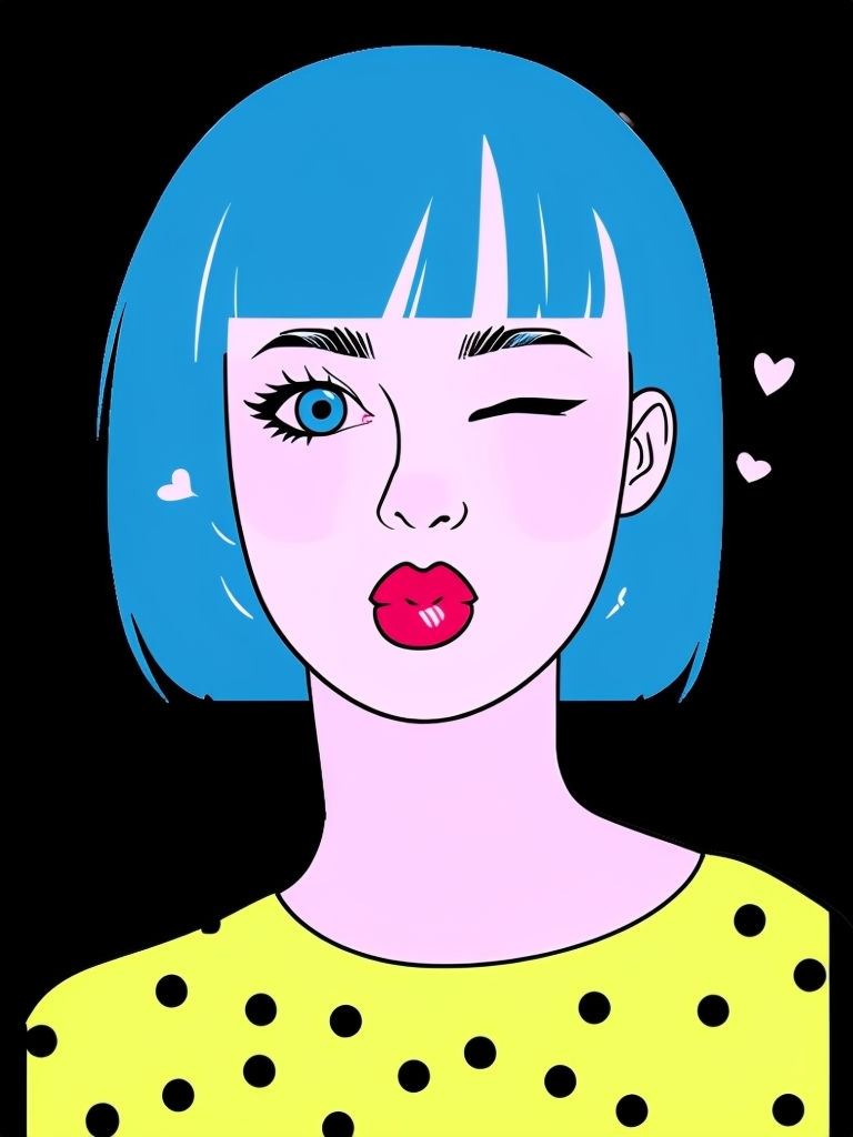 Playful Woman Graphic with Edgy Hair and Polka Dot Top Art