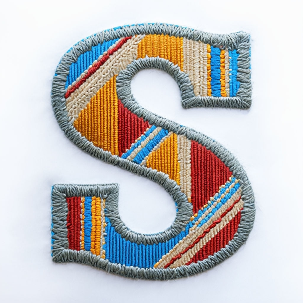 Vibrant Embroidered Letter S Design on White Background Monogram