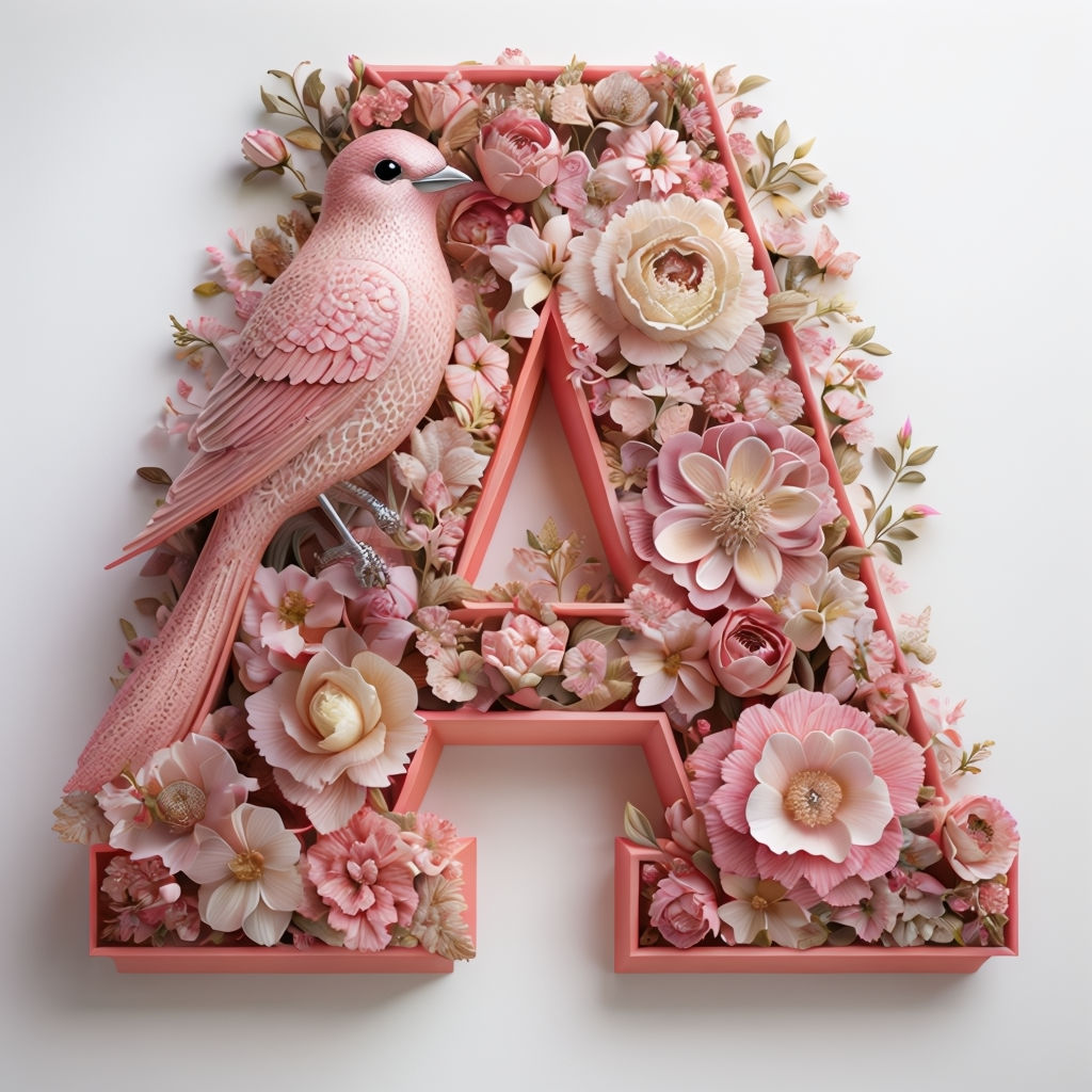 Intricate Floral Letter A Monogram Design with Bird Illustration Monogram