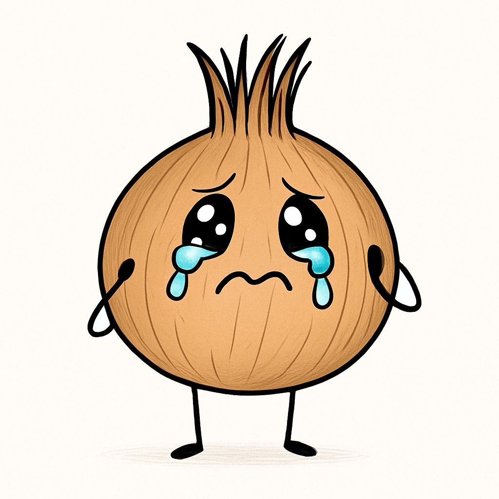 Sad Cartoon Onion Character with Tears Cute Sticker
