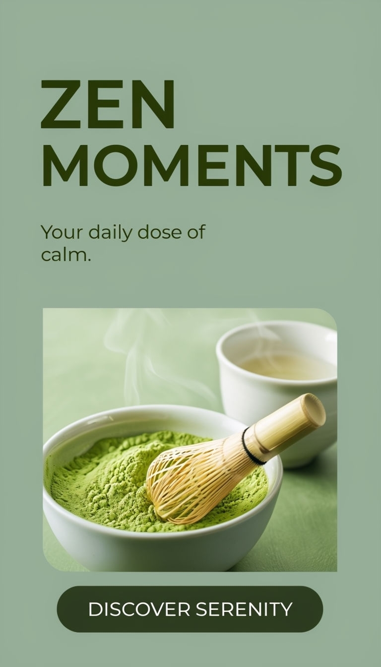 Tranquil Zen Moments Matcha Advertisement Design for Relaxation Ads