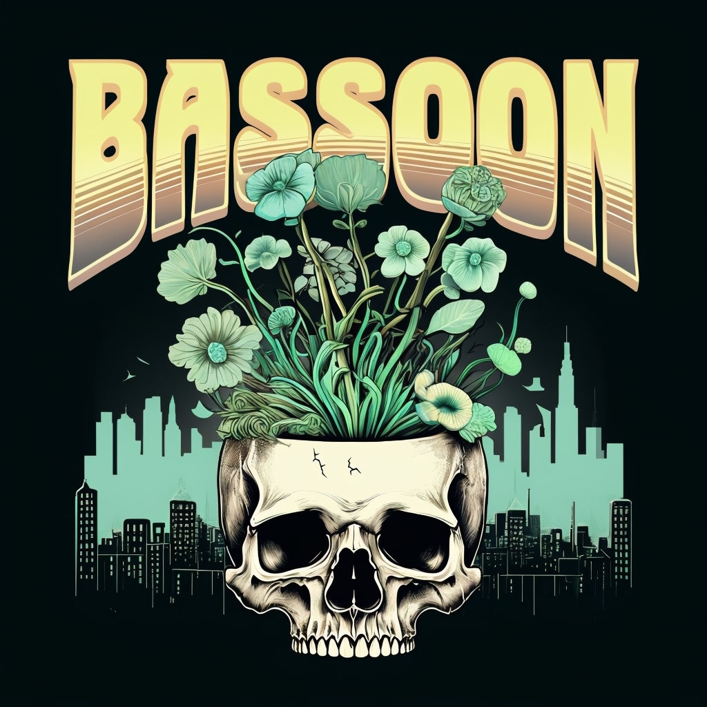 Skull and Botanical Elements BASSOON Art with Urban Aesthetic Spotify Album Cover