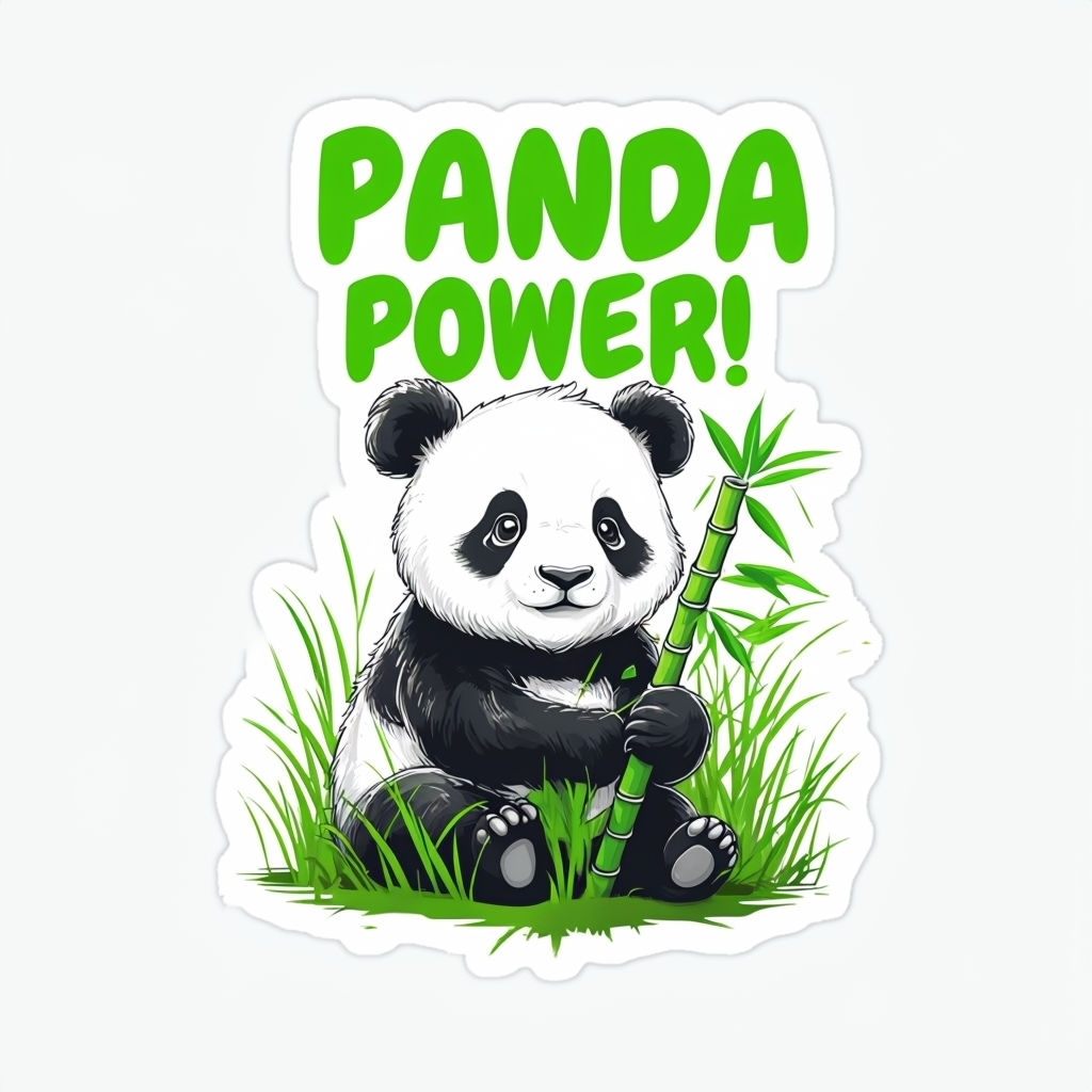 Cute Cartoon Panda Holding Bamboo Power Sticker