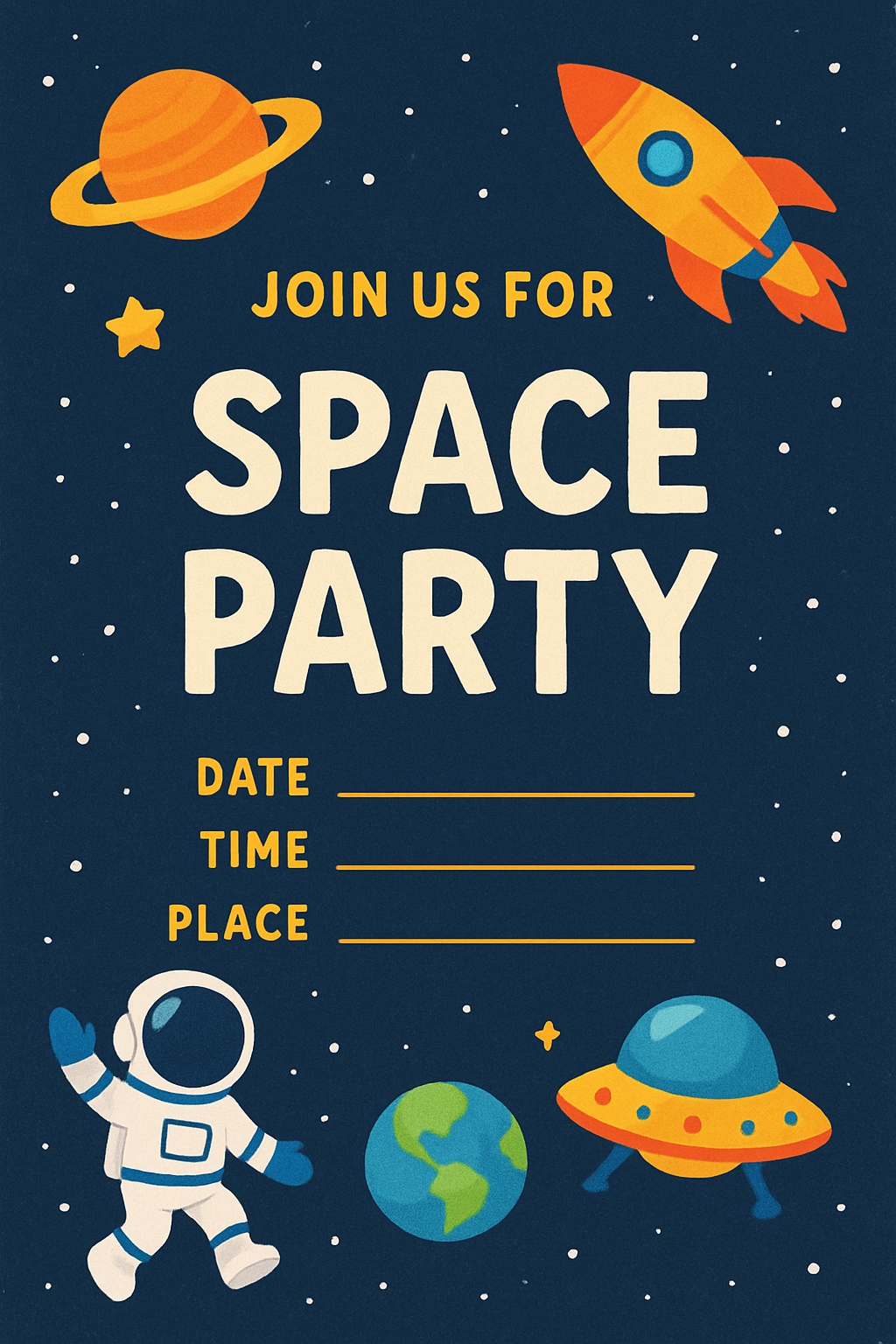 Playful Space Party Invitation with Cosmic Elements Design Cards & Invites