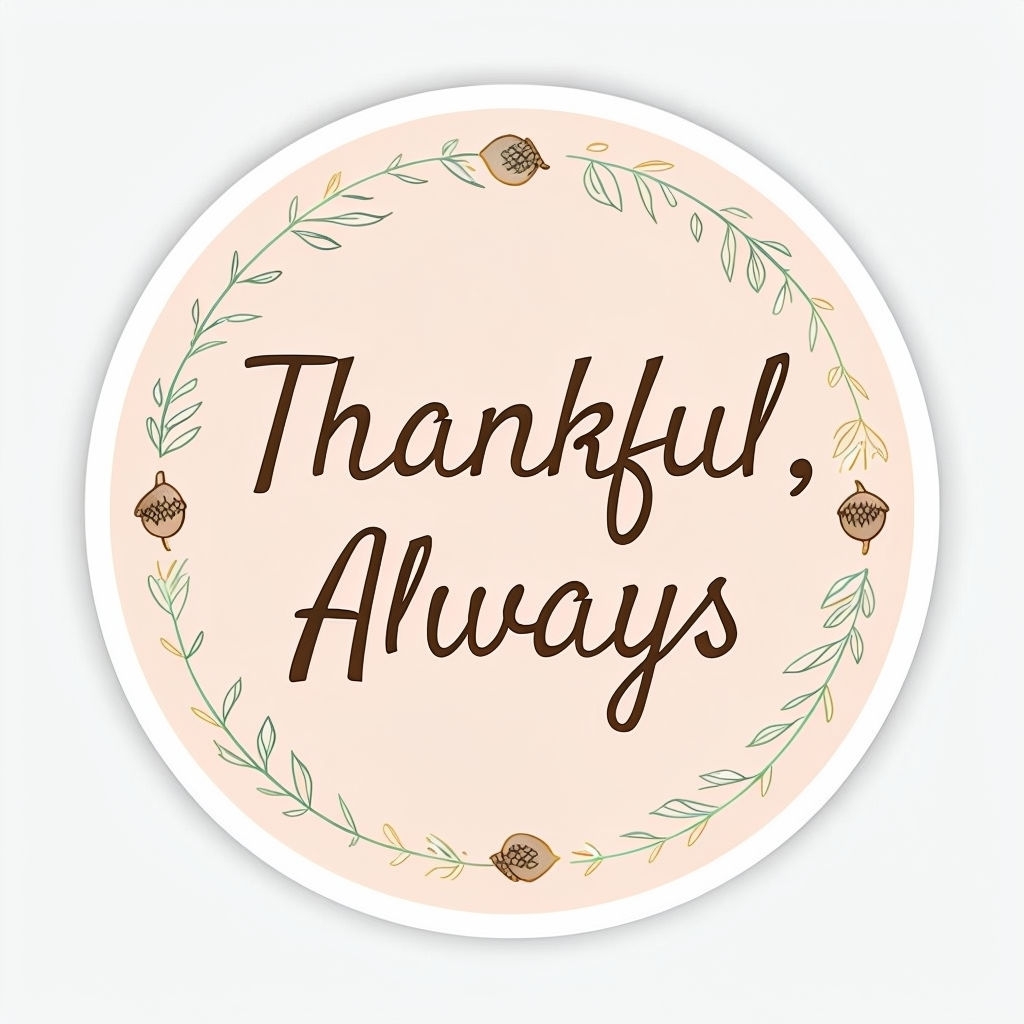 Thankful Always Handwritten Quote Circular Sticker Design