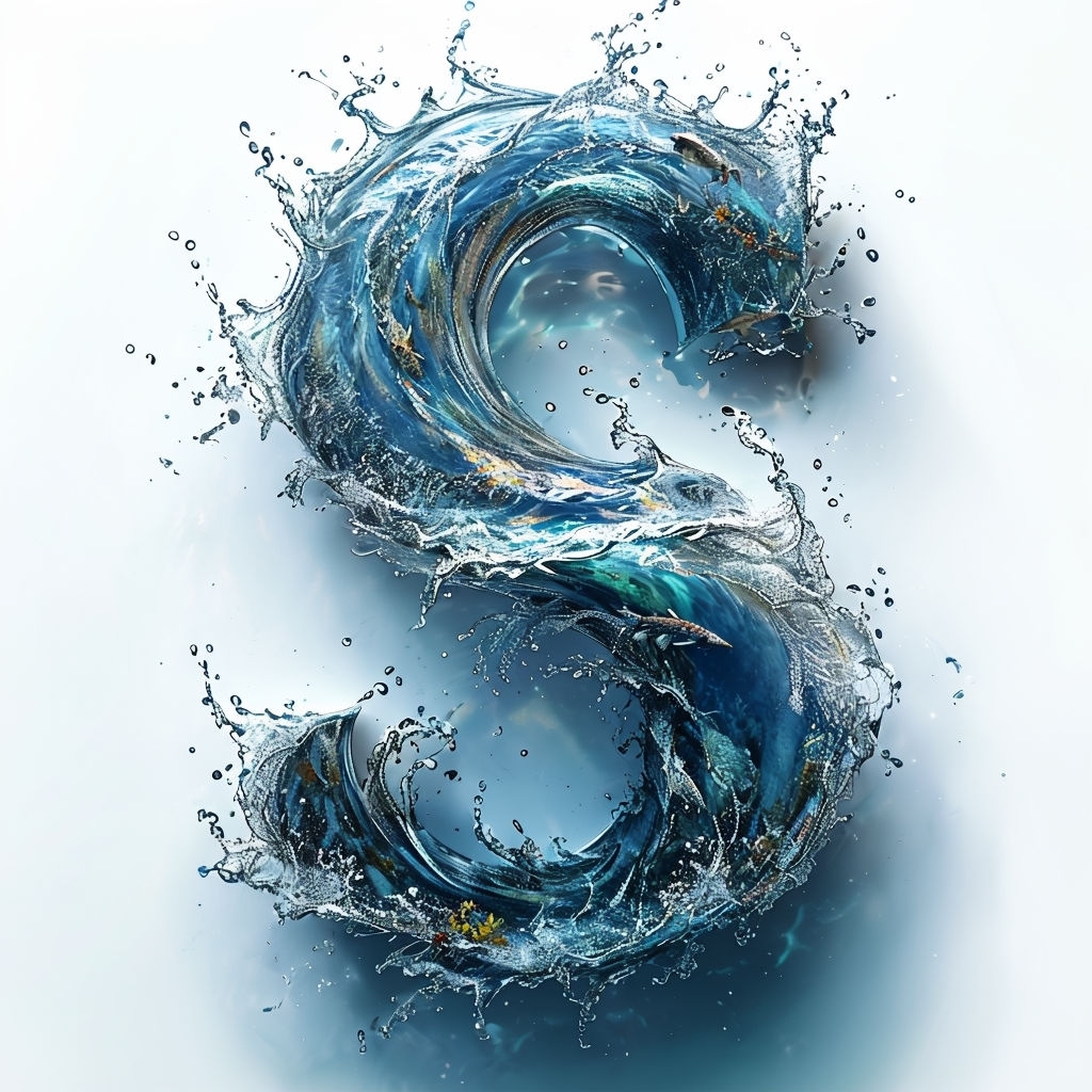 Dynamic Water Whirlpool Monogram Design with Marine Life