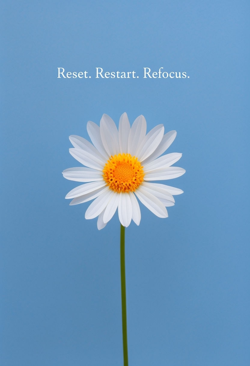 Motivational Watercolor Daisy with Reset Restart Refocus Poster