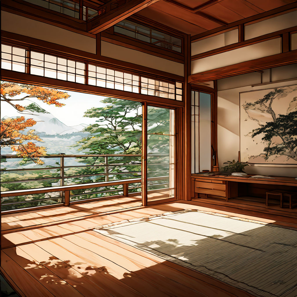 An interior view of a high detailed Japanese master bedroom by