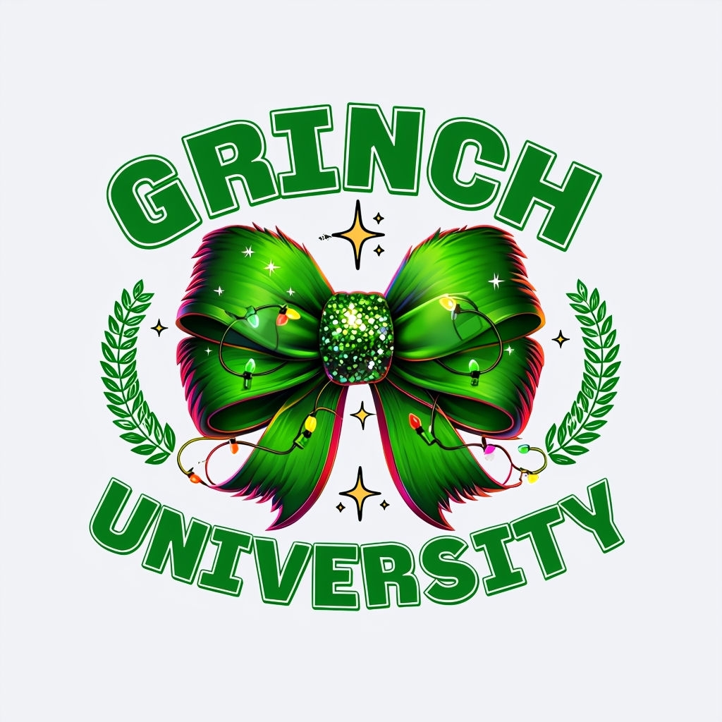 Festive Grinch University Glittery Typography Mug