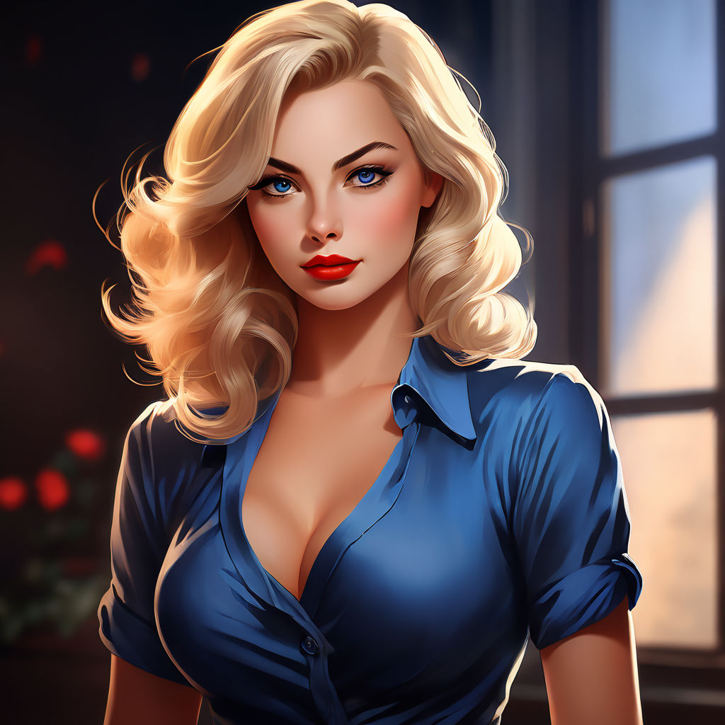 detailed busty pin-up full portrait