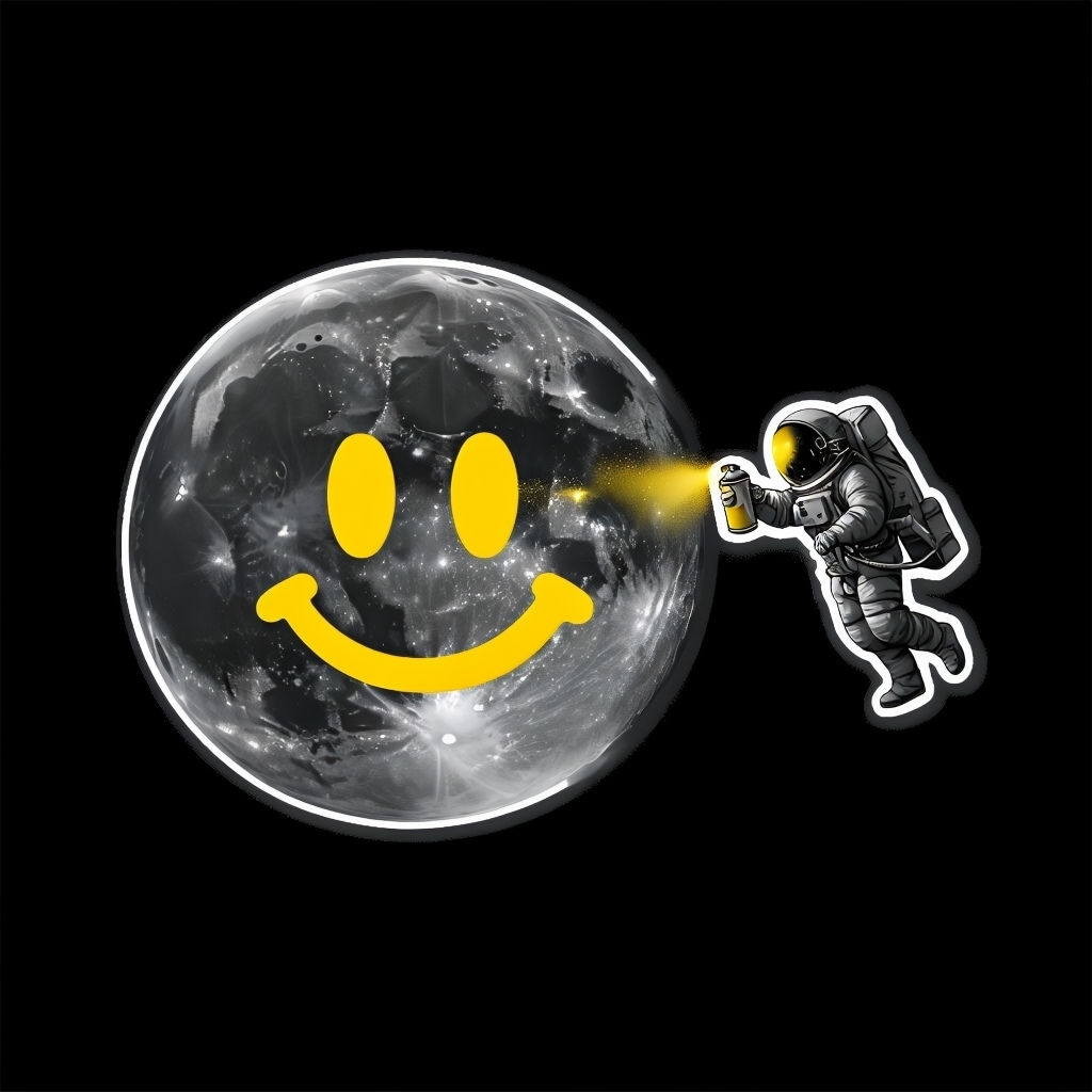 Astronaut Painting Smiley Face on Moon T-Shirt