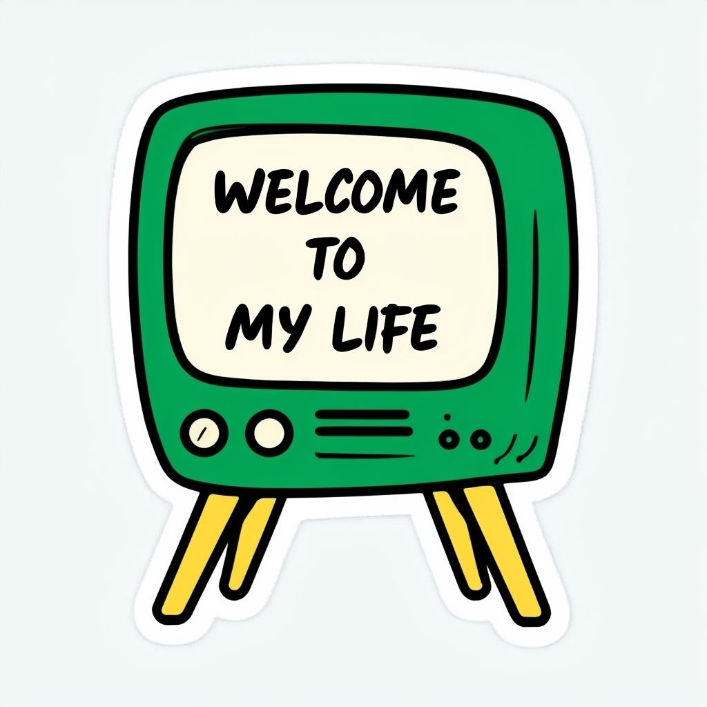 Colorful Green Retro Television Welcome to My Life Sticker