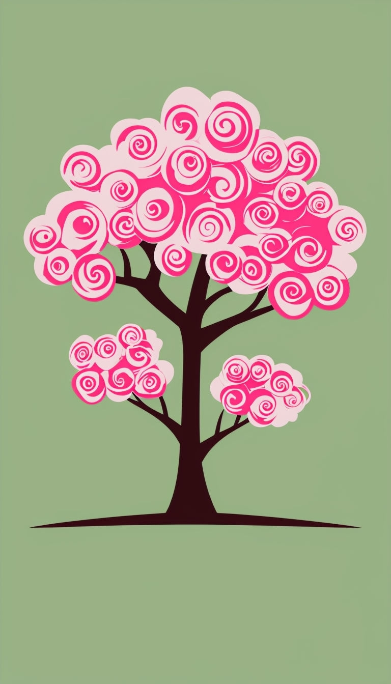 Minimalist Tree with Pink Swirls Digital Art Phone Case Cover
