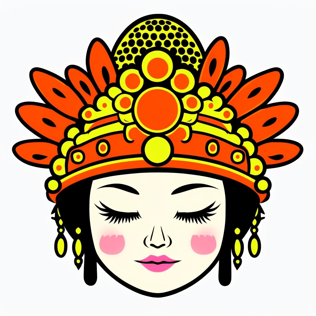 Calm Cartoon Character Face with Colorful Headdress Sticker