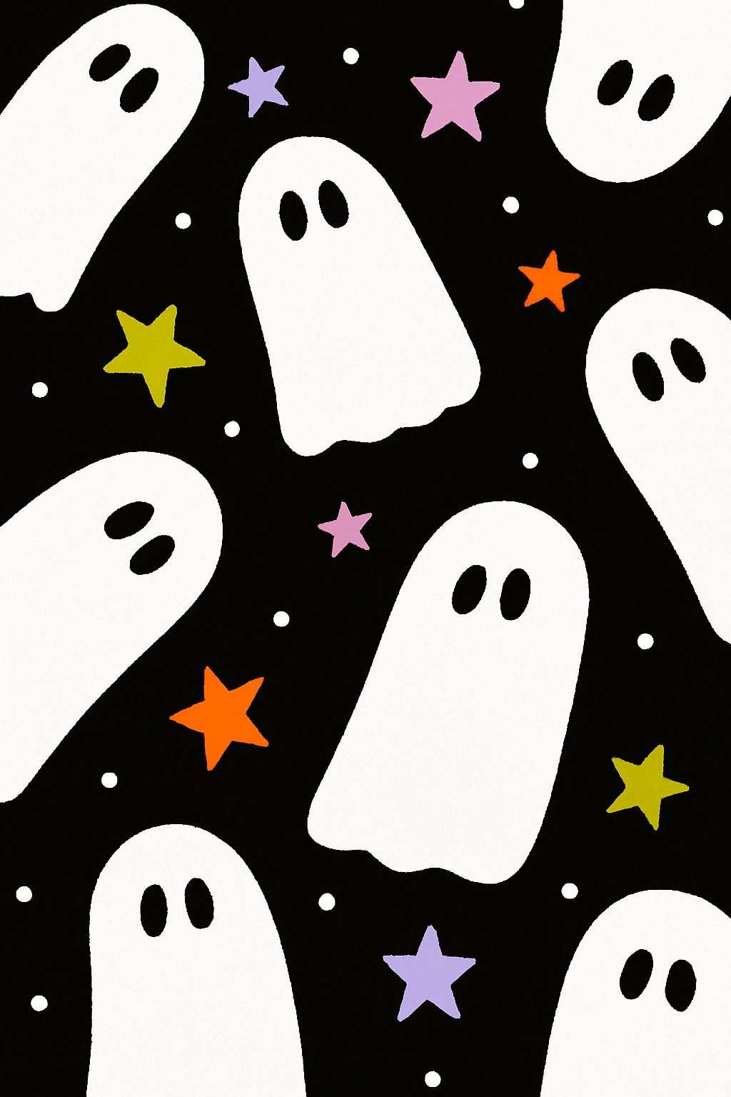 Playful Halloween Ghosts and Colorful Stars Seamless Pattern Mobile Wallpaper