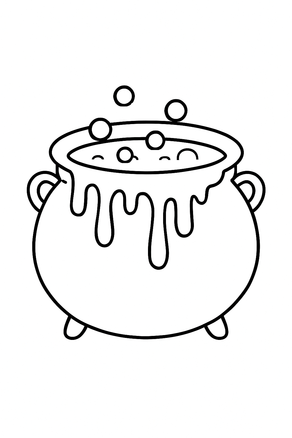 Eerie Black and White Cauldron Line Drawing for Coloring Book Pages