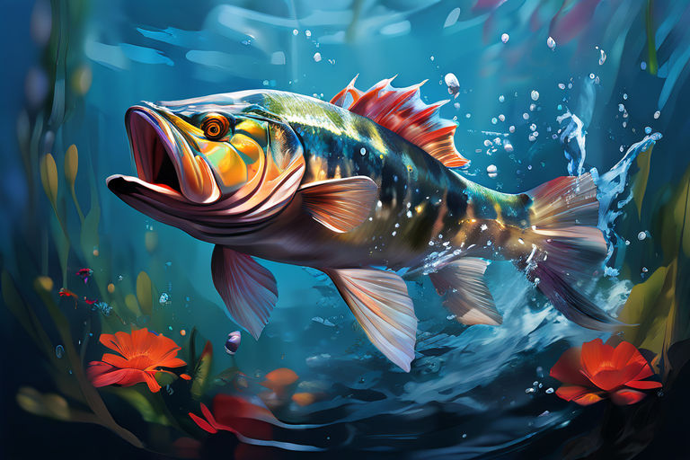 Digital painting of a muscular pike fish sporting muscular a... by ...