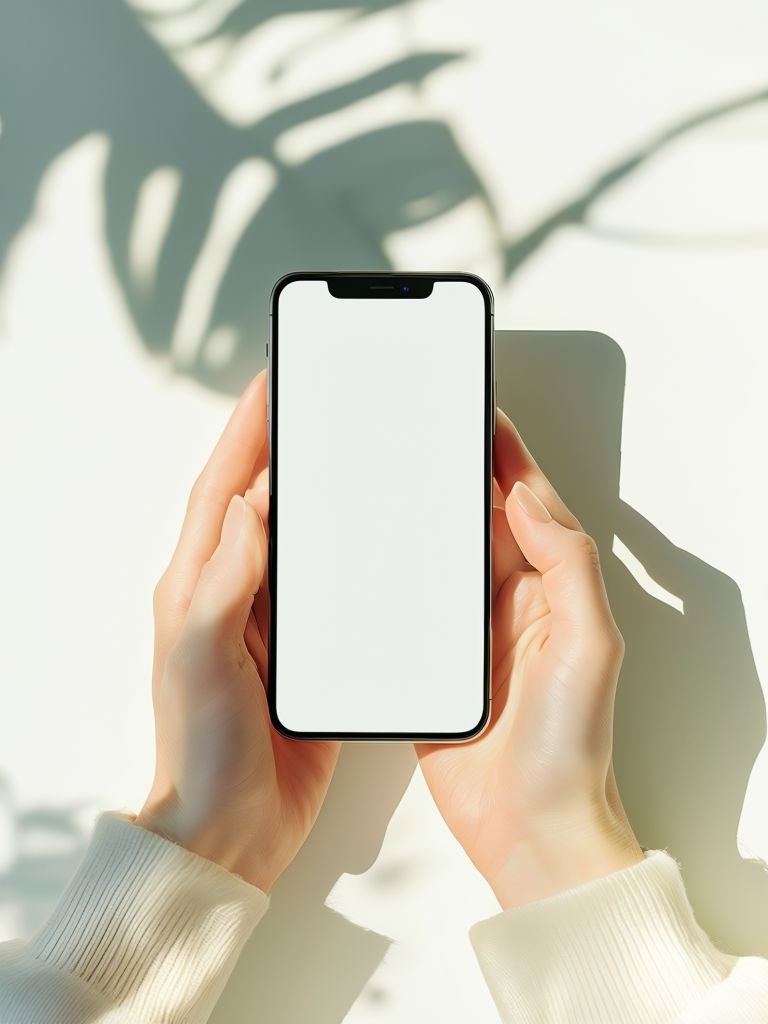 Sleek Modern Smartphone Held by Hands Minimalist Mockup