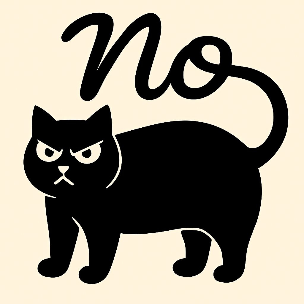 Angry Black Cat with "No" Text Minimalist T-Shirt